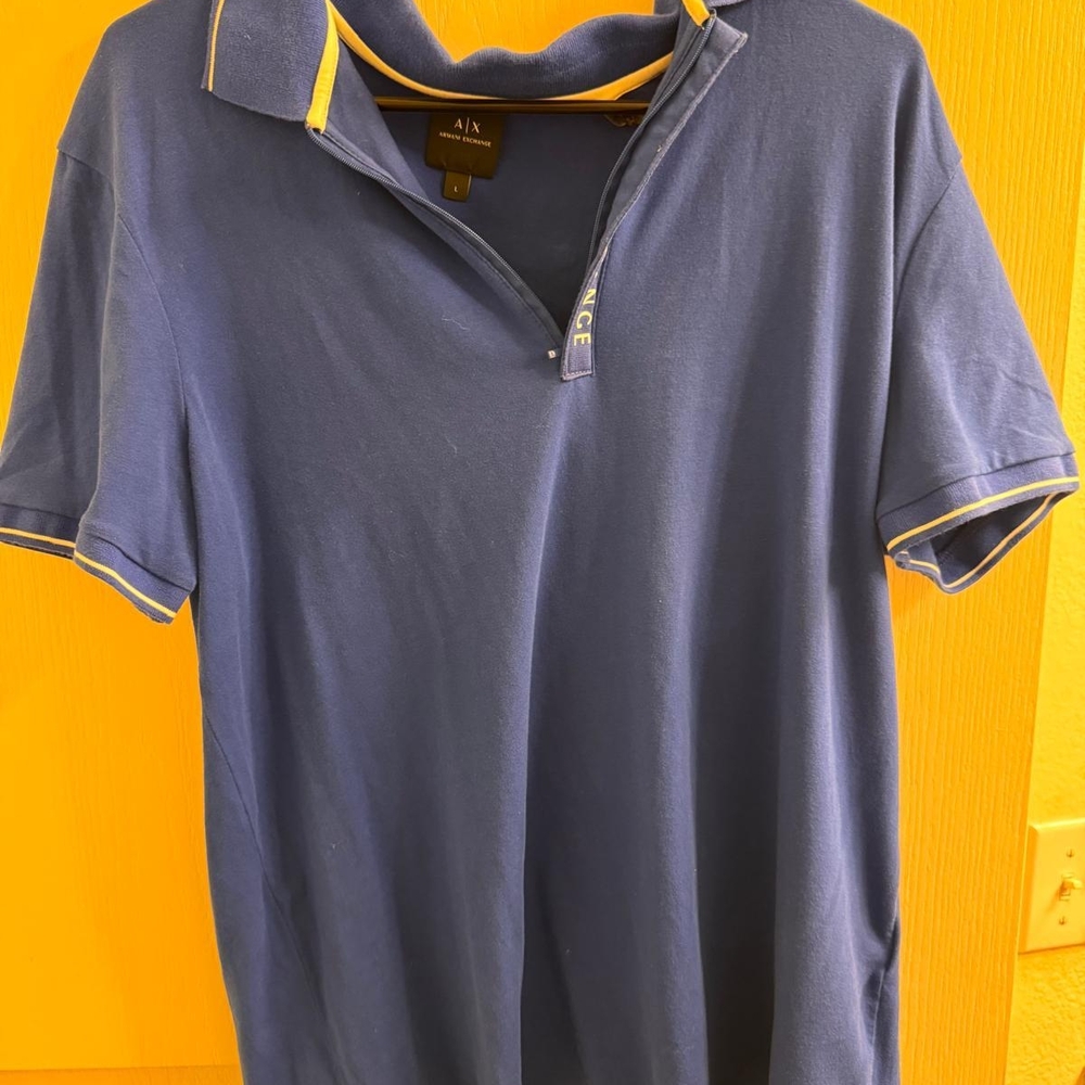 Armani Exchange Blue Polo with Yellow Accents